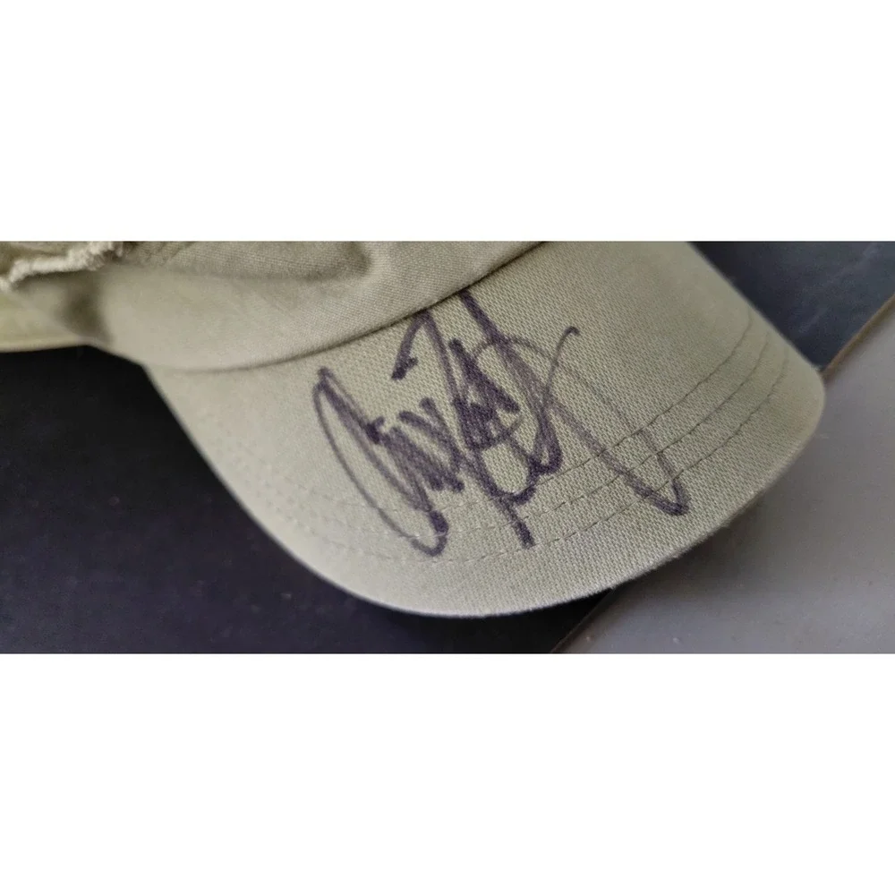 Unknow Autograph handwritten signature olive green distressed cadet Style Cap